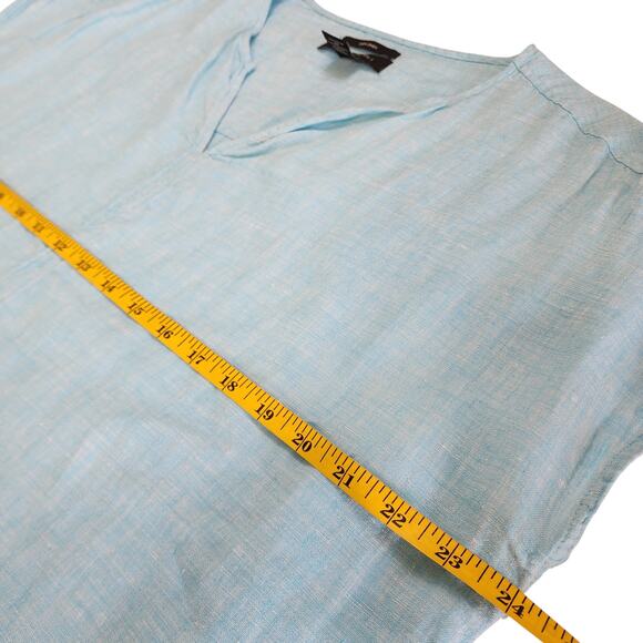 Tahari Womens Linen Popover Blouse Size Large Blue V Neck Minimalist Lagenlook - Picture 8 of 11